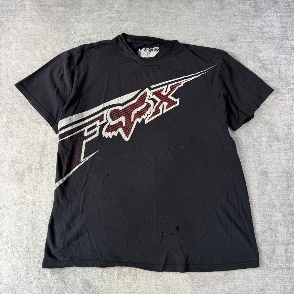 Fox Racing Shirt Mens Large Black Distressed Vintage Y2K Motocross Grunge